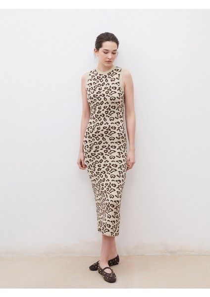 Bisiklet Yaka Desenli Triko Elbise