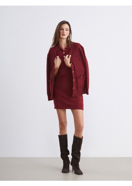 Polo Yaka Dokulu Triko Mini Elbise