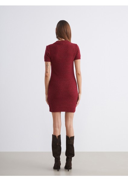 Polo Yaka Dokulu Triko Mini Elbise fırsatları