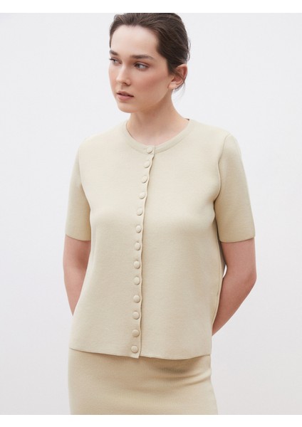 Bisiklet Yaka Desenli Kadın Triko Hırka