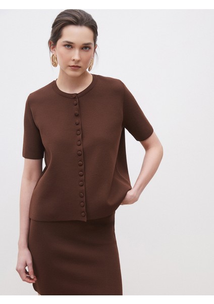 Bisiklet Yaka Desenli Kadın Triko Hırka