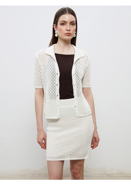 Gömlek Yaka Ajurlu Kadın Triko Hırka