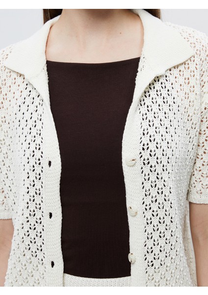 Gömlek Yaka Ajurlu Kadın Triko Hırka modelleri