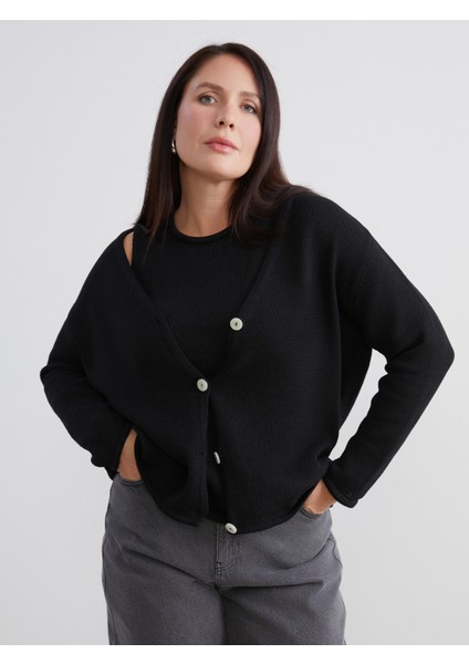 Büyük Beden V Yaka Kadın Triko Hırka