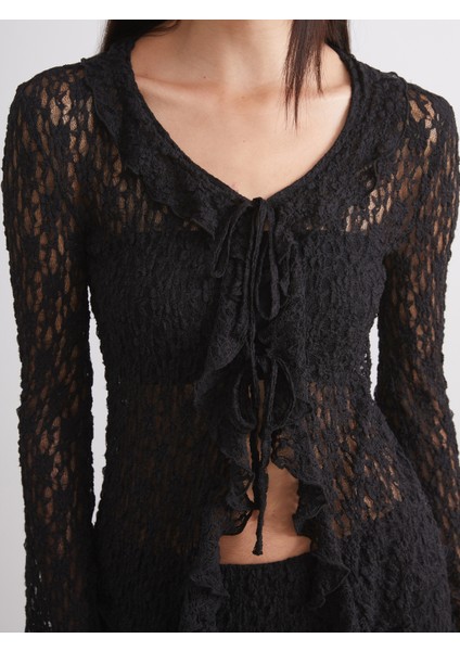 Bağlamalı Yaka Ajurlu Dantelli Kadın Hırka modelleri