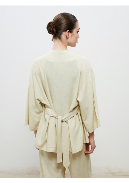 Şal Yaka Keten Karışımlı Kadın Kimono fırsatları