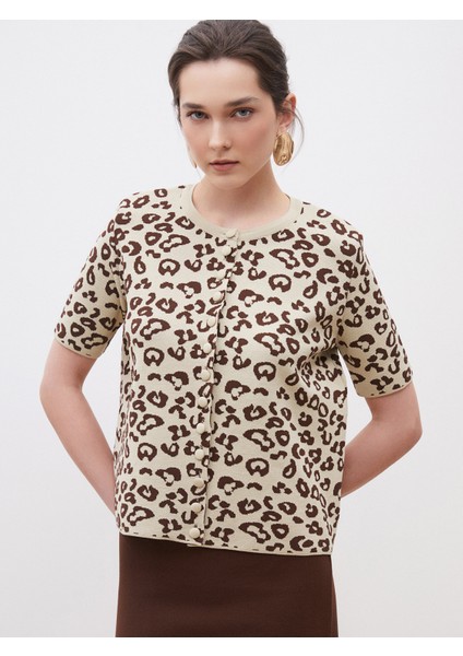 Bisiklet Yaka Desenli Kadın Triko Hırka