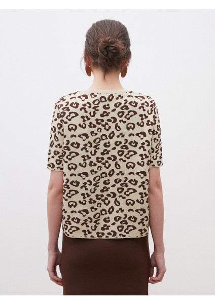 Bisiklet Yaka Desenli Kadın Triko Hırka