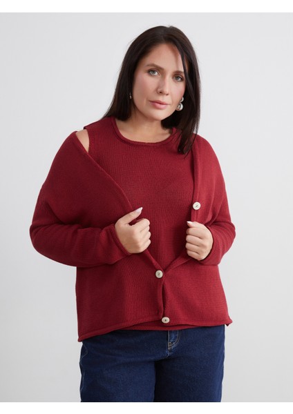 Büyük Beden V Yaka Kadın Triko Hırka