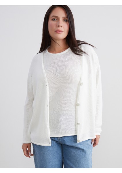 Büyük Beden V Yaka Kadın Triko Hırka