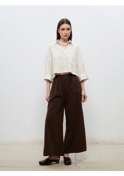 Çizgili Keten Karışımlı Crop Kadın Gömlek fiyatları