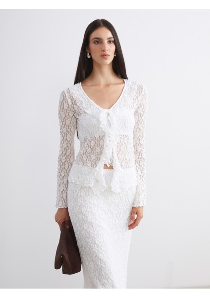 Bağlamalı Yaka Ajurlu Dantelli Kadın Hırka fiyatları