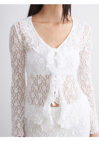 Bağlamalı Yaka Ajurlu Dantelli Kadın Hırka modelleri