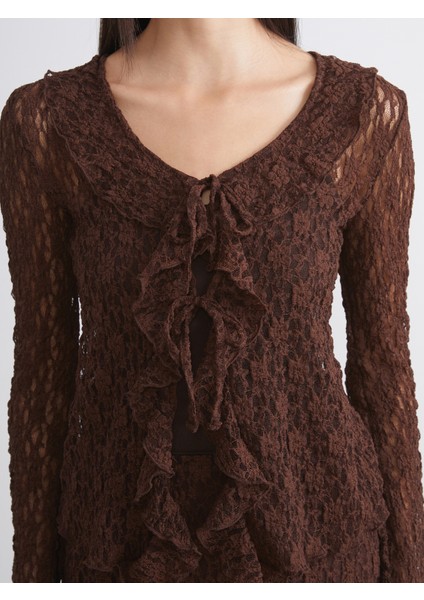 Bağlamalı Yaka Ajurlu Dantelli Kadın Hırka modelleri