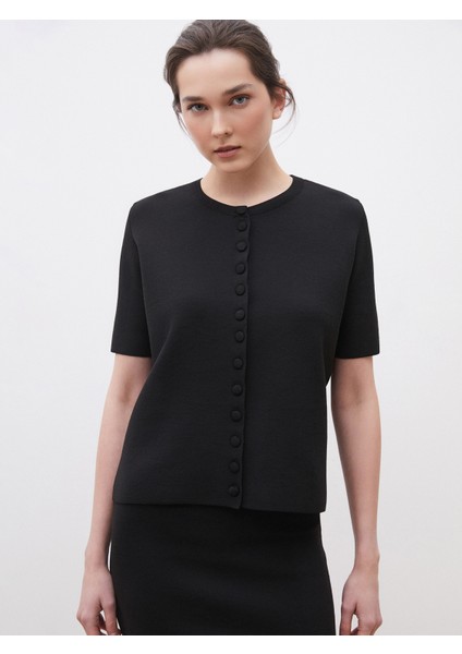 Bisiklet Yaka Desenli Kadın Triko Hırka