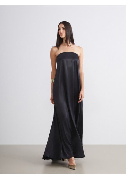 Straplez Yaka Saten Abiye Elbise