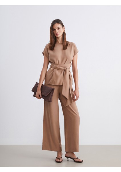 Beli Lastikli Geniş Paça Kadın Pantolon