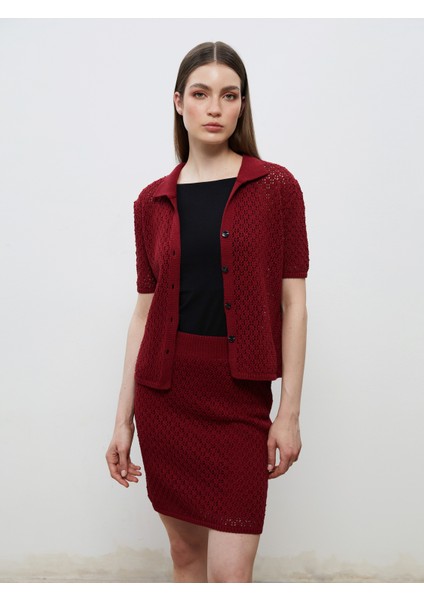 Gömlek Yaka Ajurlu Kadın Triko Hırka