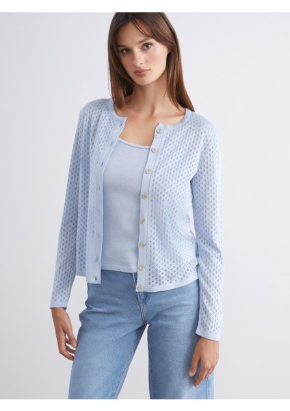 Bisiklet Yaka Ajurlu Kadın Triko Hırka