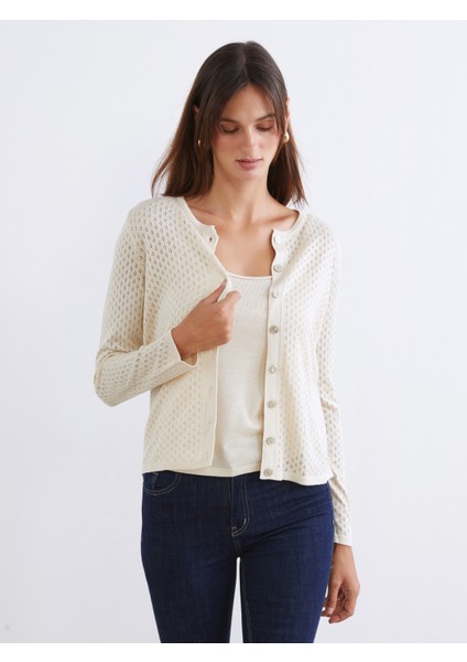 Bisiklet Yaka Ajurlu Kadın Triko Hırka