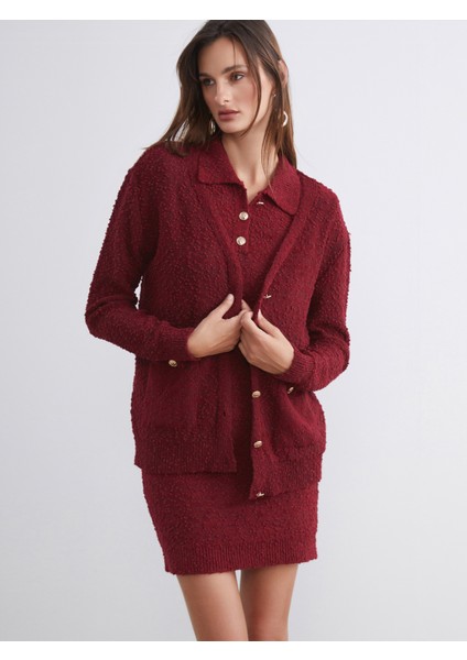 V Yaka Dokulu Kadın Triko Hırka