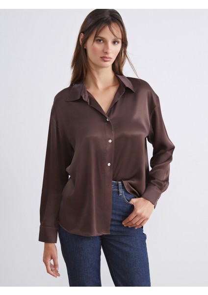 Desenli Saten Kadın Gömlek