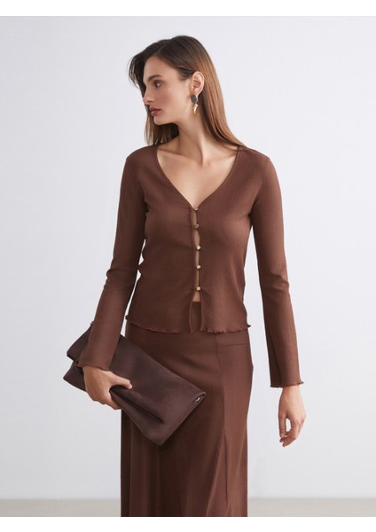 V Yaka Dokulu Kadın Hırka