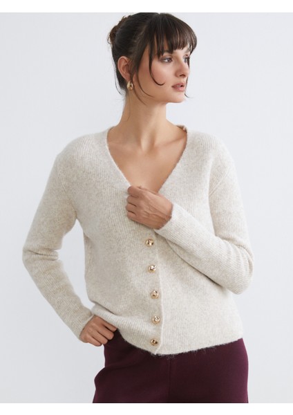 V Yaka Kadın Triko Hırka