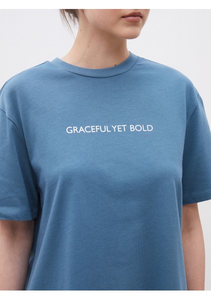 Bisiklet Yaka Baskılı Oversize Kadın Tişört modelleri