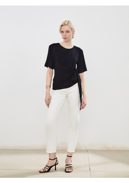 Bisiklet Yaka Büzgülü Kadın Tişört fiyatları