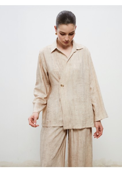 Keten Görünümlü Kadın Gömlek