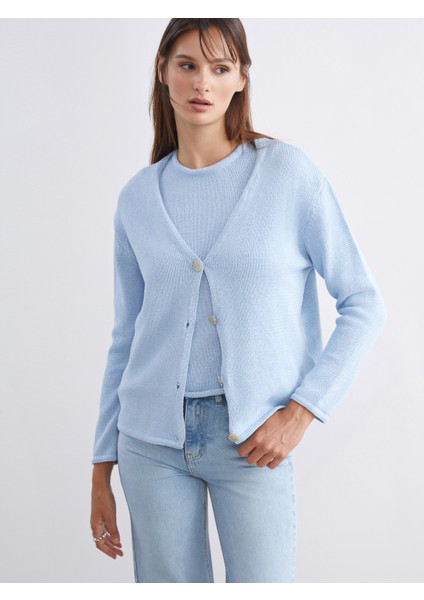 V Yaka Kadın Triko Hırka