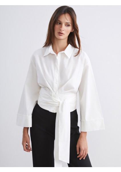 Bağlamalı Poplin Kadın Gömlek