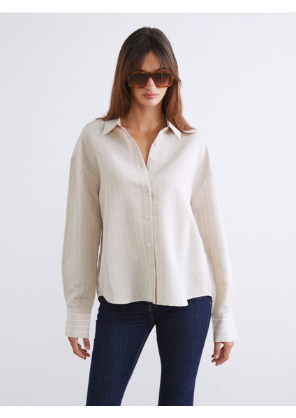 Çizgili Poplin Kadın Gömlek