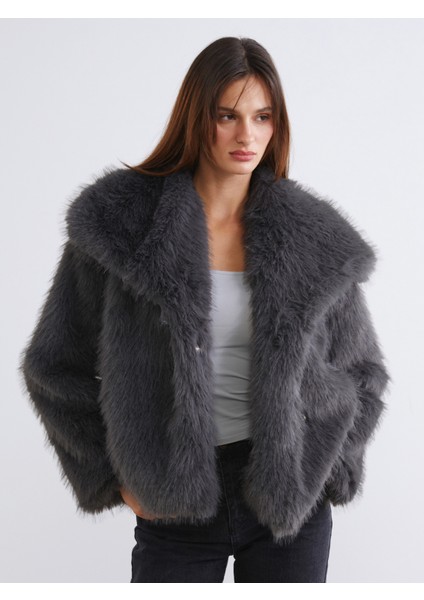 Ceket Yaka Kadın Kürk Mont