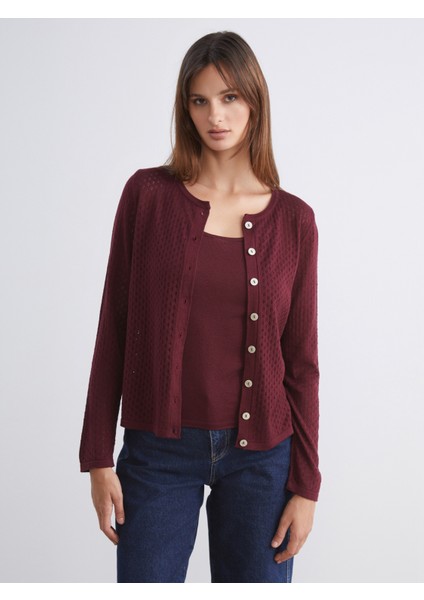 Bisiklet Yaka Ajurlu Kadın Triko Hırka