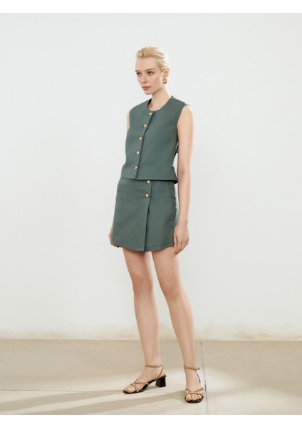 Standart Fit Keten Görünümlü Şort Etek