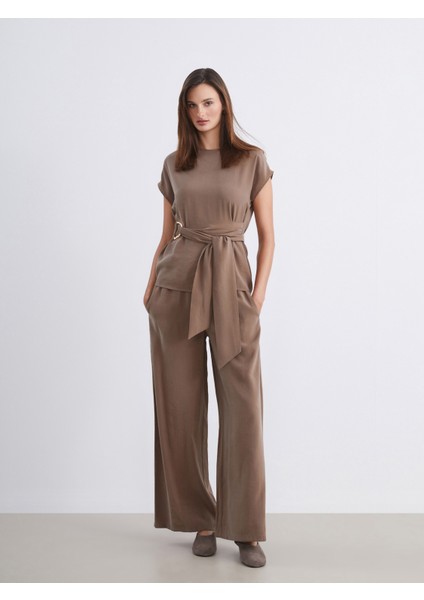 Beli Lastikli Geniş Paça Kadın Pantolon