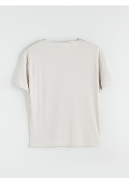 V Yaka Modal Karışımlı Oversize Kadın Tişört
