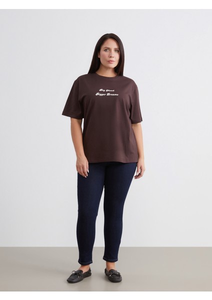 Büyük Beden Bisiklet Yaka Baskılı Kadın Tişört fiyatları