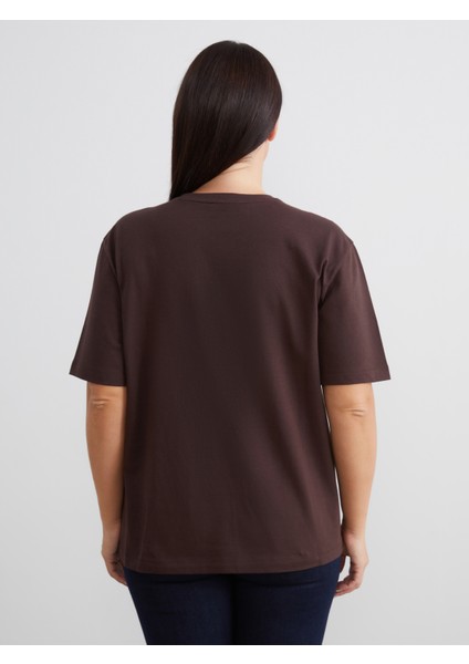 Büyük Beden Bisiklet Yaka Baskılı Kadın Tişört fırsatları