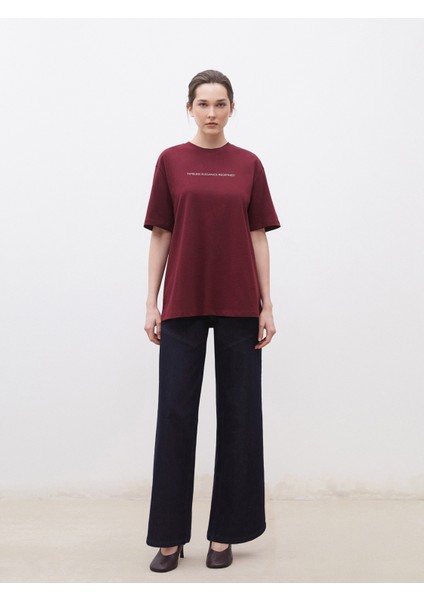 Bisiklet Yaka Baskılı Oversize Kadın Tişört fiyatları