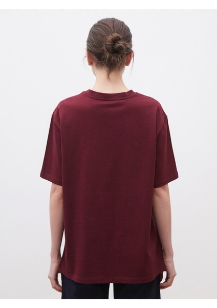 Bisiklet Yaka Baskılı Oversize Kadın Tişört fırsatları