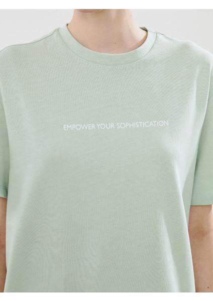 Bisiklet Yaka Baskılı Oversize Kadın Tişört modelleri