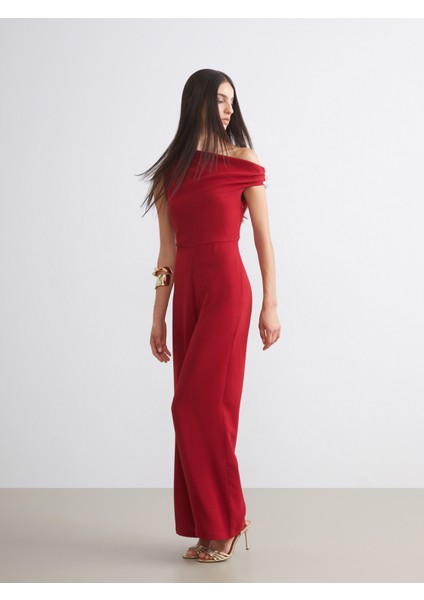 Kayık Yaka Büzgülü Kadın Tulum