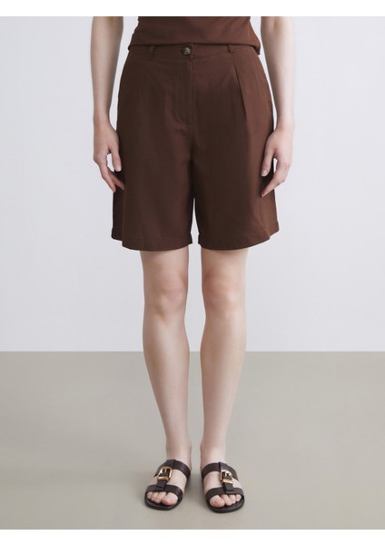 Loose Fit Keten Karışımlı Kadın Pileli Şort fiyatları