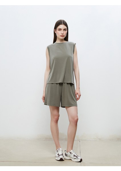 Beli Lastikli Modal Karışımlı Kadın Şort