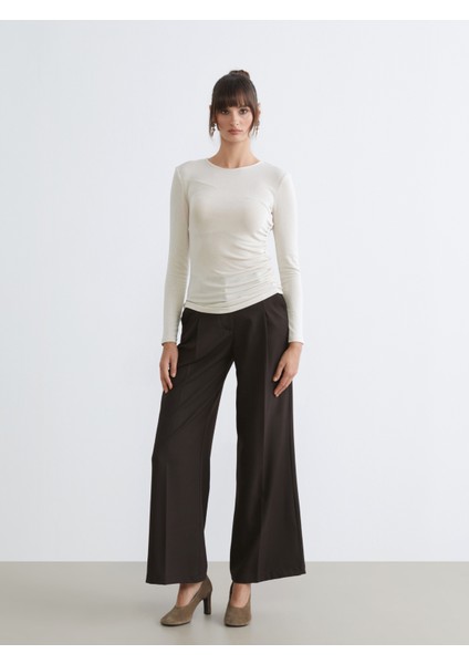 Loose Fit Geniş Paça Kadın Pileli Pantolon