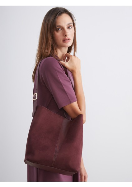 Süet Görünümlü Kadın Omuz Çantası ve Cüzdan