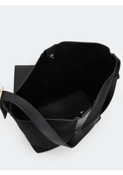 Süet Görünümlü Kadın Omuz Çantası ve Cüzdan